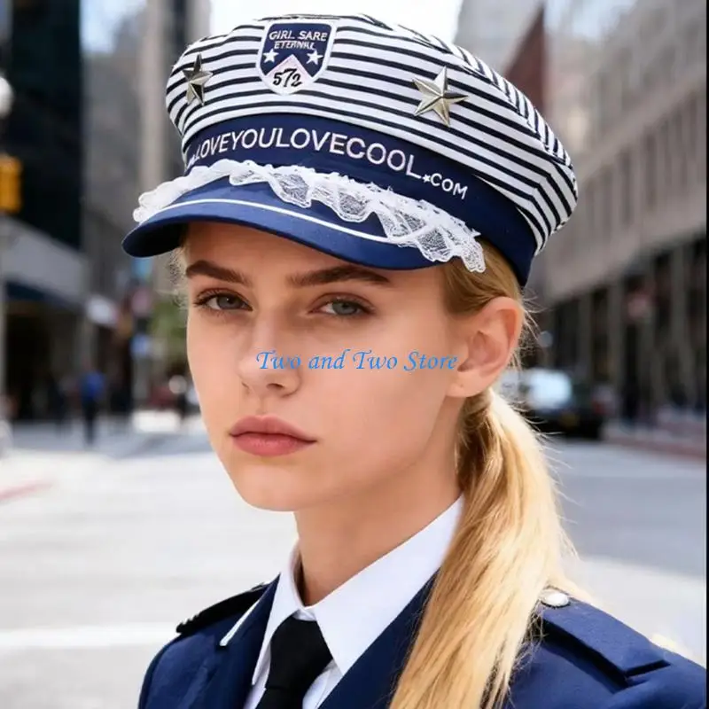 

HX6F Blue Hat Eight Panel Sailors Comfortable Polyester Headwear For Costumes And Street Fashion