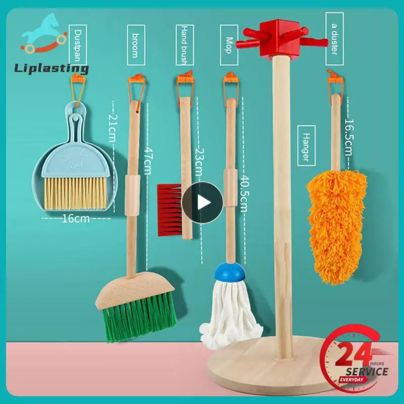 

Sweeping Broom Set Cleaning Broom Mop Childrens Wooden Toy Broom Mop Cleaning Set Kindergarten Toys Simulation House Sweeping