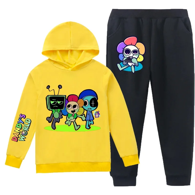 Dandy's World Hoodies เด็กเกมสยองขวัญ Dandys World เสื้อผ้าเด็กทารก Hood เสื้อกางเกง 2 ชิ้นชุดเด็กสบายๆกีฬา