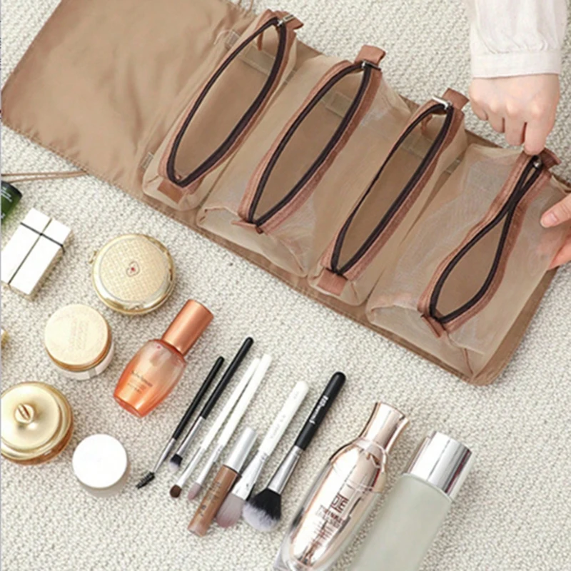 1 borsa per il trucco staccabile borsa portatile per il trucco da viaggio pieghevole in rete 4 in 1 di grande capacità e borsa da toilette