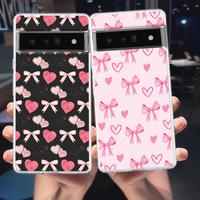 Phone Case For Google Pixel 9 8 7 6 9A 8A 7A 6A 5 4 5A 4A 3A Pro XL Soft Clear TPU Transparent Cover Cute Pink Heart Bow