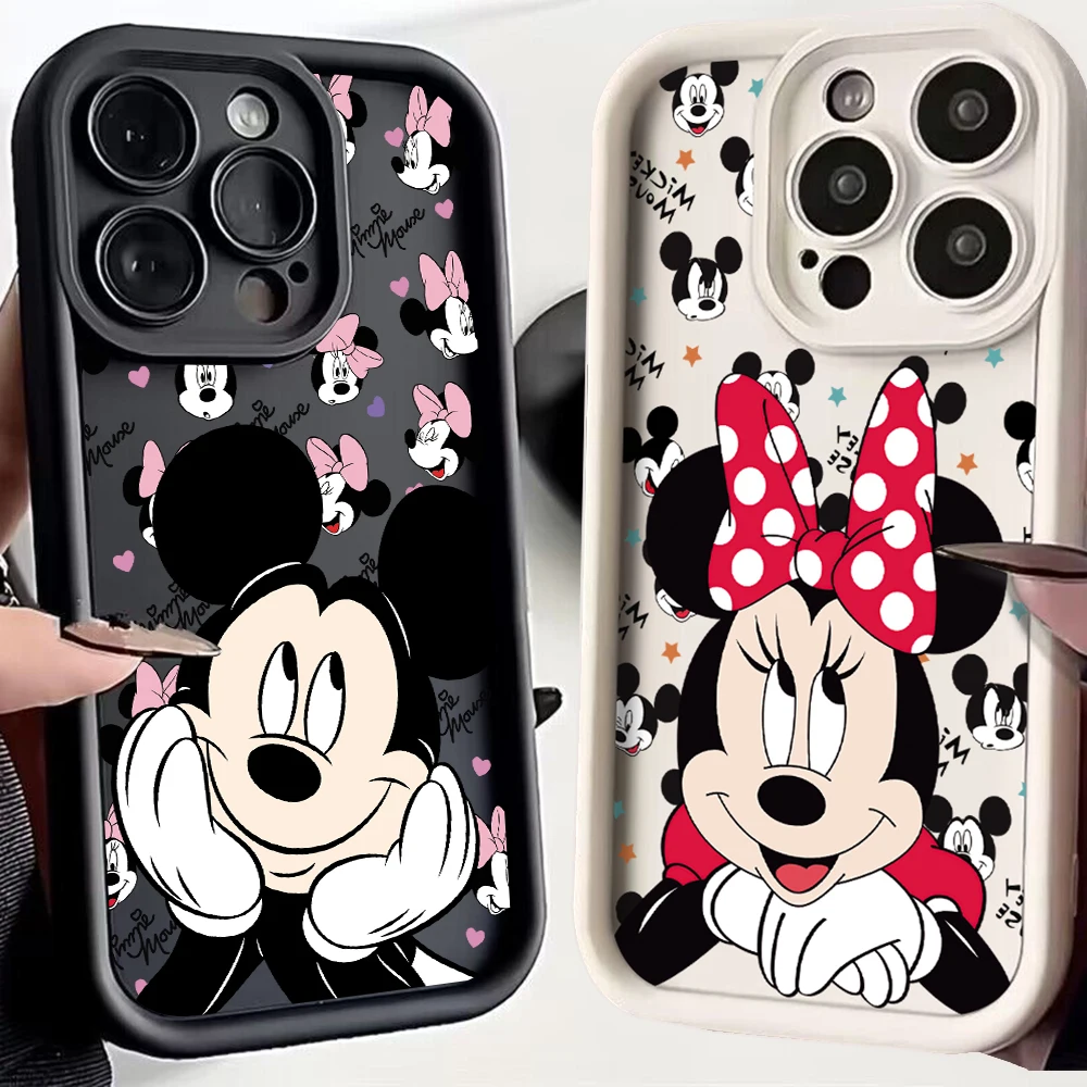 Disney Mickey Minnie Phone Case For OPPO Reno 2 3 4 5 6 7 7Z 8 8T 10 11 Pro Plus 4G 5G Soft TPU Back Cover With Hand Strap