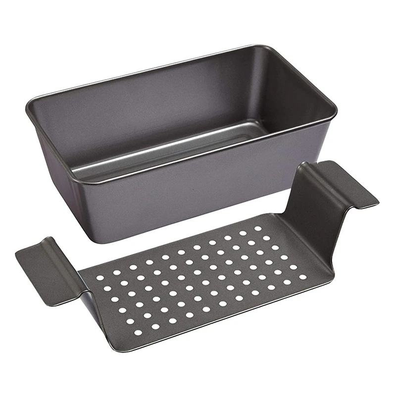 12 Inch Professional Healthy Meatloaf Pan Non-Stick Barbecue Tray Rectangular Loaf Pan with Insert Rack-A09G