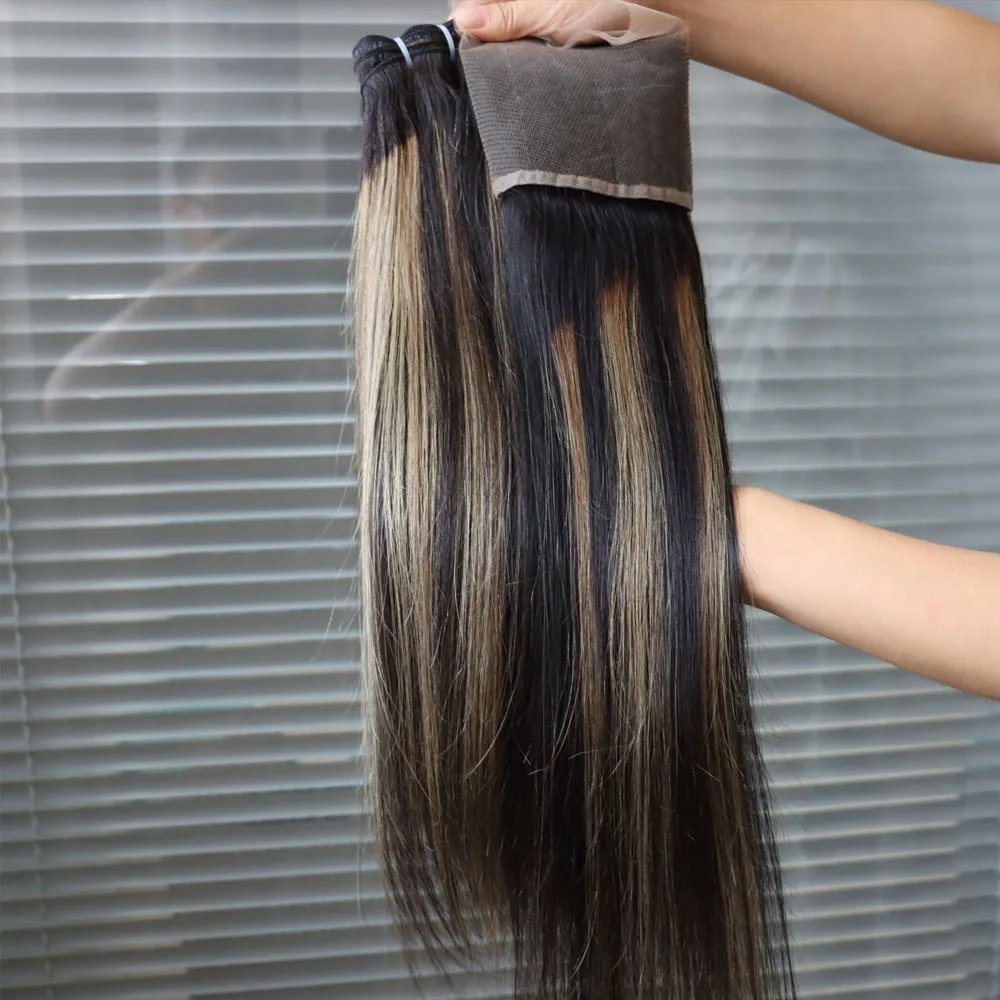 تسليط الضوء على البيانو 1B رمادي الشعر البشري عذراء ريمي تمديد حزم مع الدانتيل الشفاف إغلاق أمامي بالجملة انخفاض الشحن