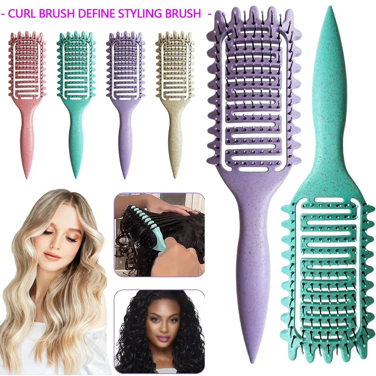 3 in 1 Curl Define Styling Brush Hollow Out Detangling Hair Brush Tangled Hair Comb