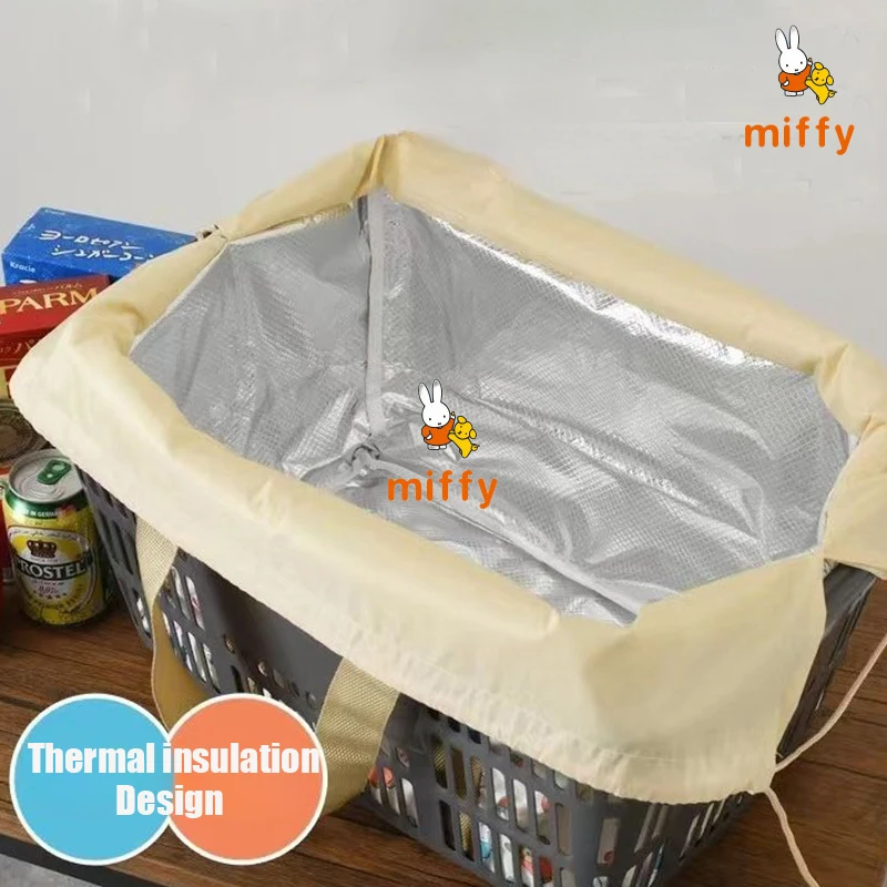 귀여운 미피 접이식 수납 가방 창의적인 보온 디자인 옥스포드 핸드백 야외 피크닉 애니메이션 액세서리 완벽한 선물