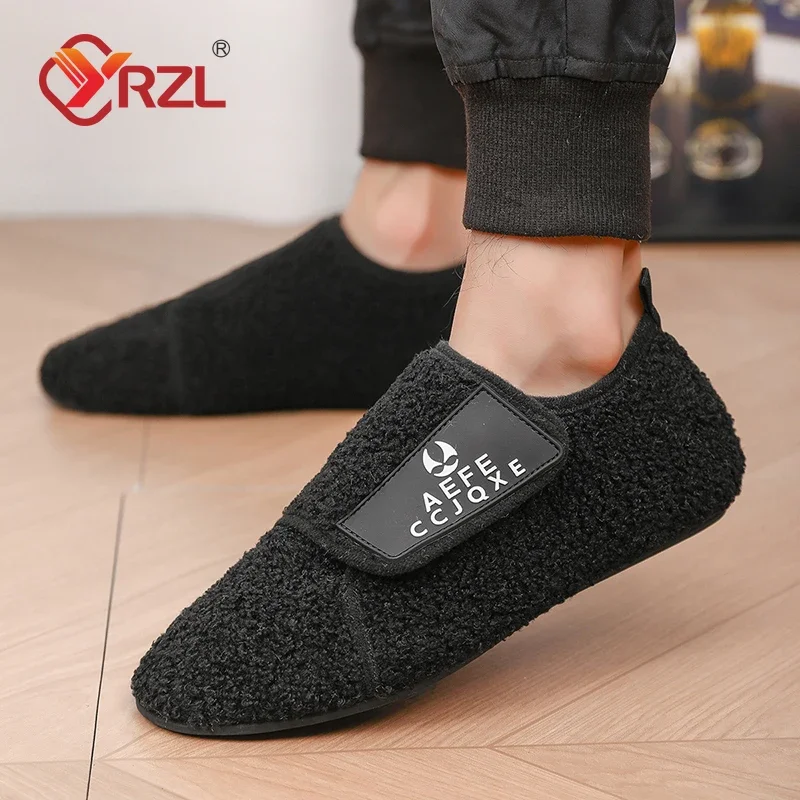 YRZL zapatos de algodón de invierno para hombre, zapatillas ligeras sin cordones cálidas, mocasines de algodón de felpa para dormitorio y hogar,