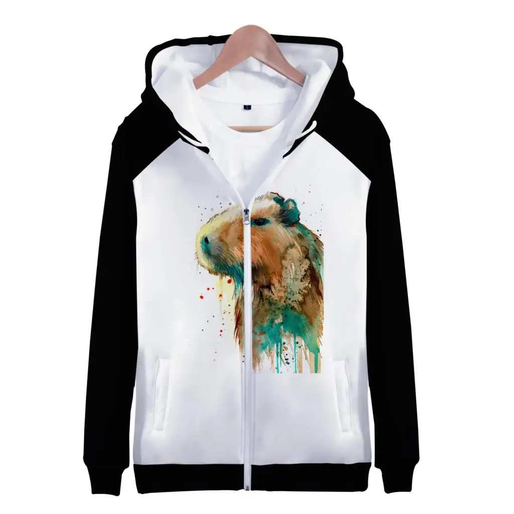 Hoodies 3D Print Animal Capybara Zipper Sweatshirts Boy Girl Sweatshirts Children\'s Funny Hip Hop Fashion Oversize Hoodie Coat