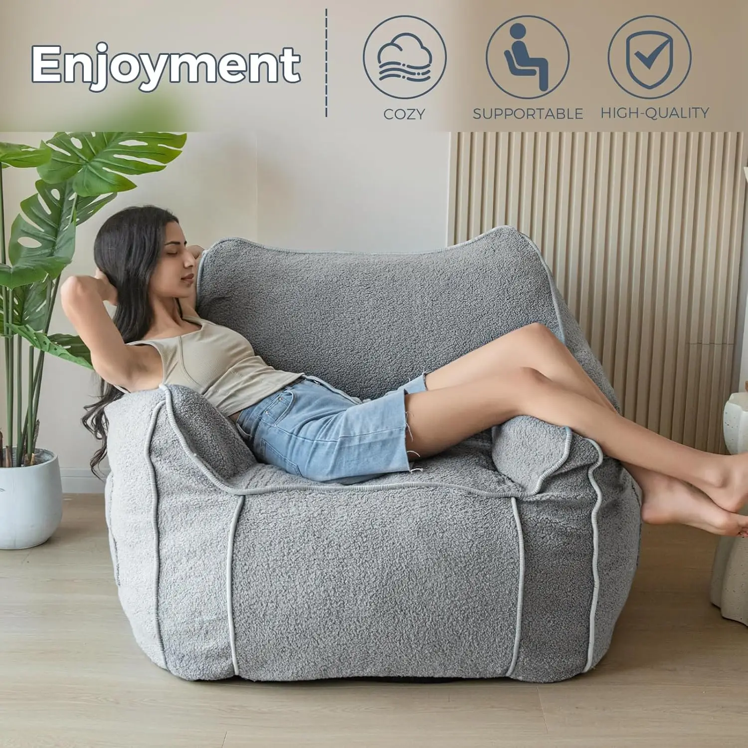 Eco-Friendly Giant Bean Bag Chair for Outdoor Reading Single Lazy Sofa with Armrests for Living Room