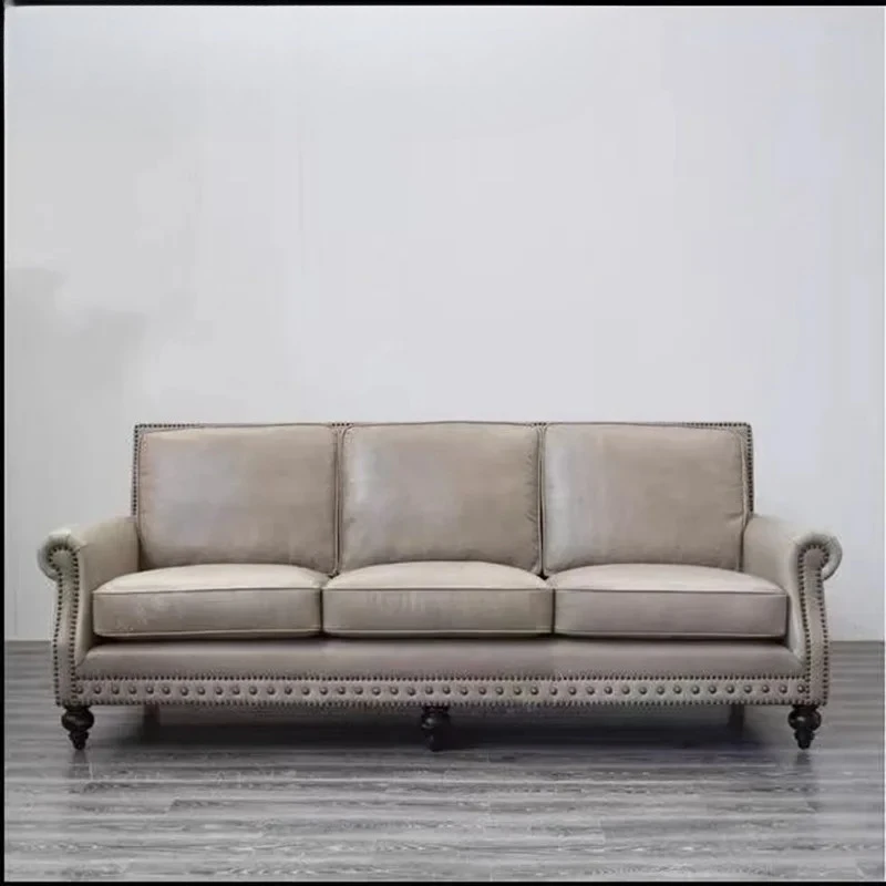 

American leather art sofa oil wax leather triple combination sofa modern simple negotiation sofa