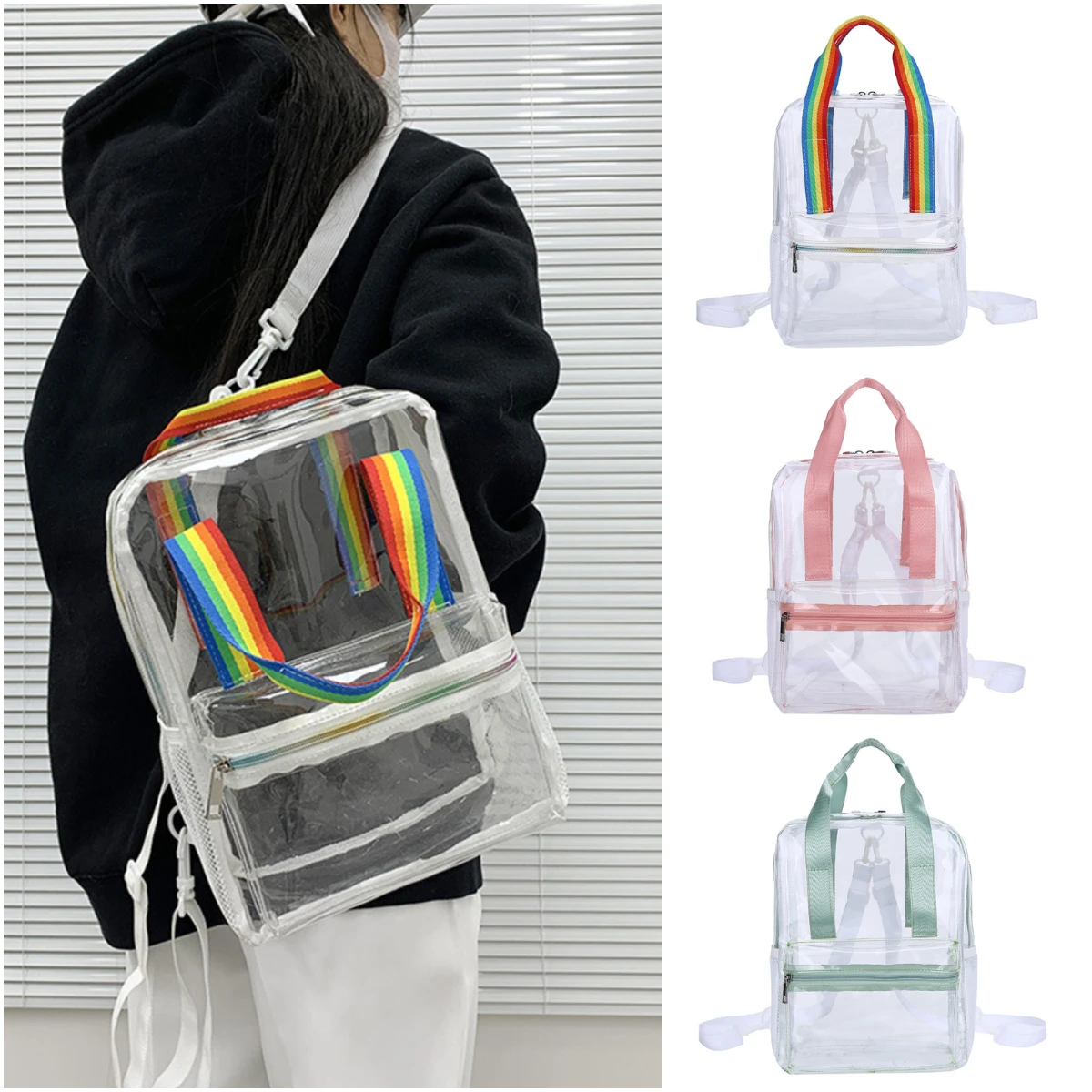 Mochila impermeable de PVC transparente para mujer, mochilas escolares para estudiantes y adultos, a la moda