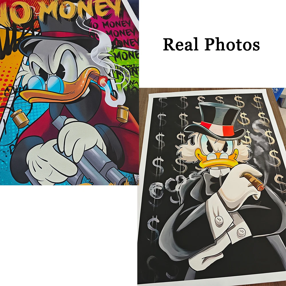 Disney pato donald motivação dinheiro cartaz dólar arte da parede pintura em tela para sala de estar cartaz escritório moderno sucesso decoração