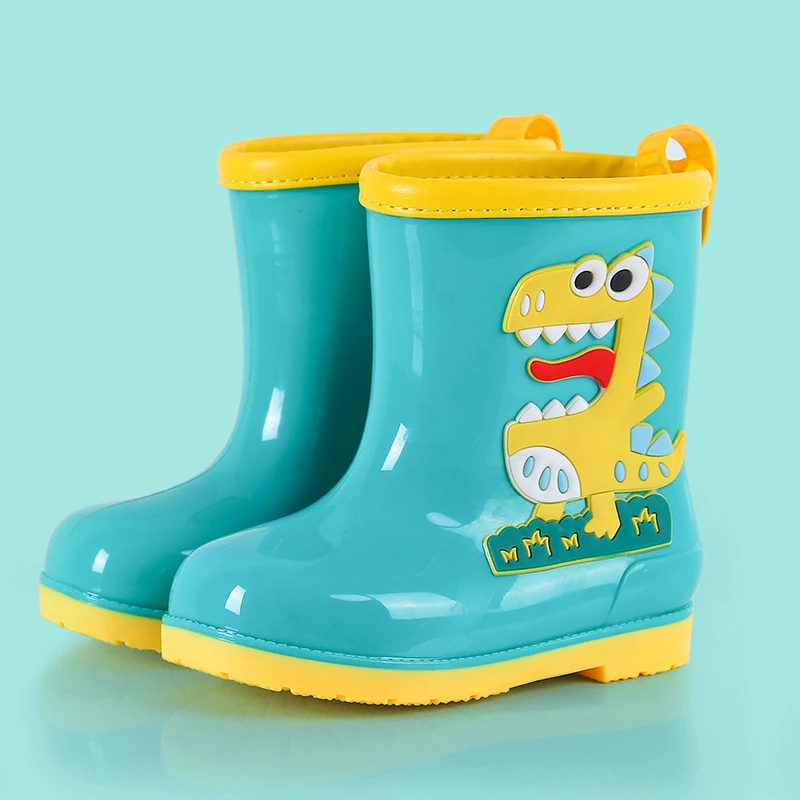 Children Rain Boots 3-13Y Solid EVA Non-slip Outdoor Cartoon Dinosaur Rain Boot Removable Drawstring Gaiter Waterproof Rain Boot