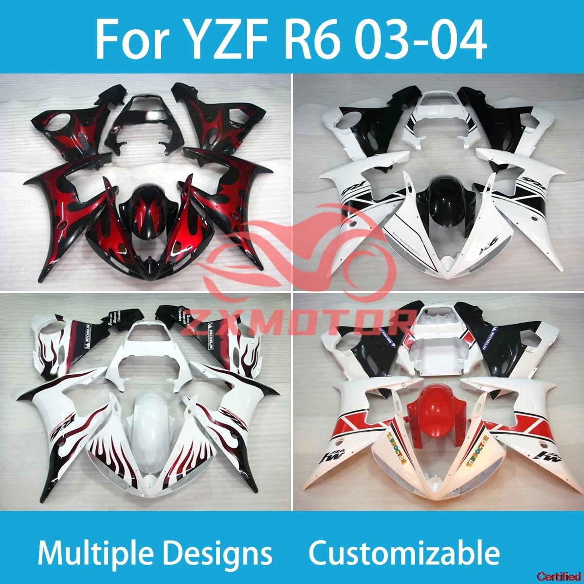 

YZF R6 03 04, обтекатели кузова для Yamaha YZF R6 2003 2004, бесплатная настройка, комплект обтекателей из АБС-пластика, набор панелей