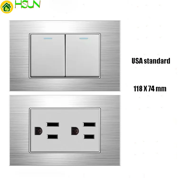 

118 type US AU Brazil Thailand Italy 15A socket silver aluminum alloy panel 1 2 3 4 gang 2 way Wall switch Taiwan home usb TV