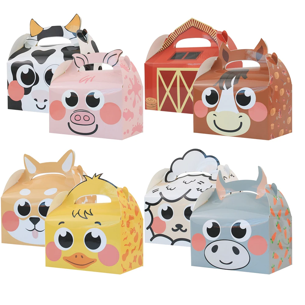 2PCS Carton Farmland Animal Paper Candy Boxes Cow Pig Biscuit Packaging Box Kids Farm Themed Birthday Party Supplies DIY Gifits