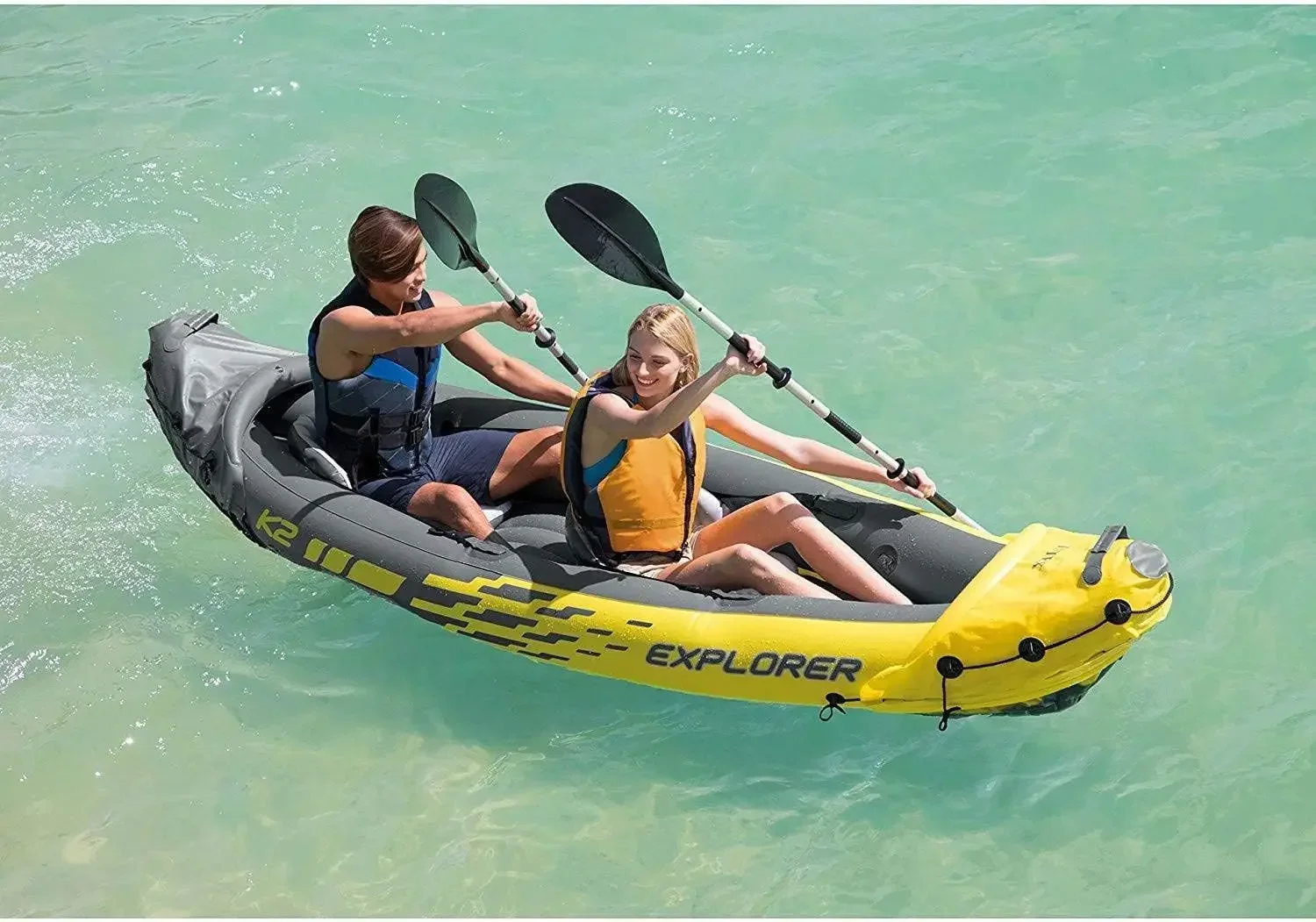 SAT لـ Intex-Ensemble de Kayak Gonflable Explorer K2، كومبرد des Rames de Luxe en Aluminium de 86 Pouces et une Pompe à