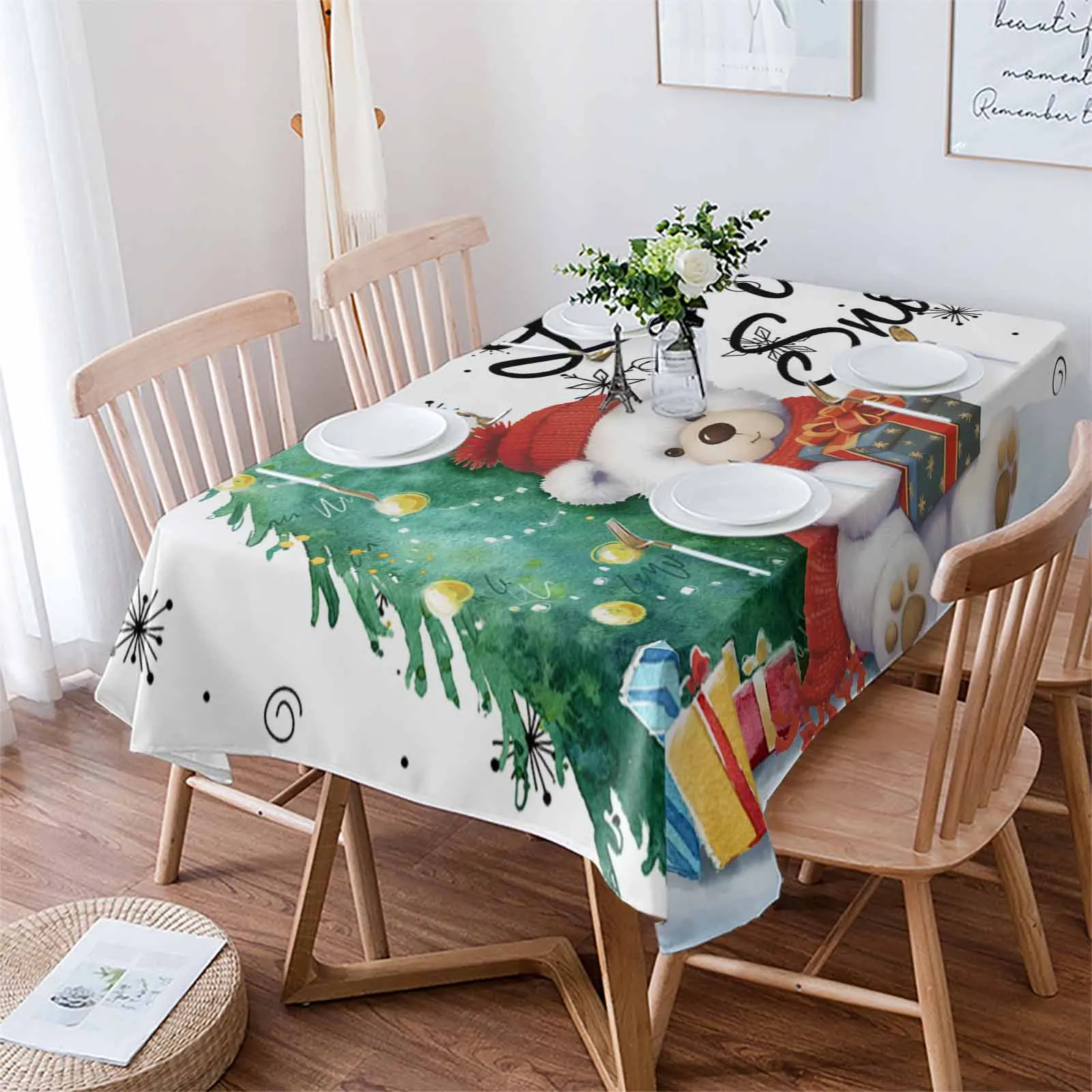 Christmas Snowflakes Retro Koala Tablecloths Waterproof Kitchen Coffee Table For Living Room Home Decor Dining Table