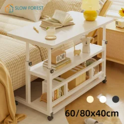 이동식 사이드 테이블 높이조절 책상 Mobile Bedside Table, Household Lifting Computer Desk - Simple Double-layer Small Office Desk -80x40