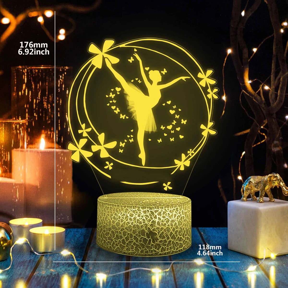 Ballerino di danza classica 7/16 Lampada a LED 3D con luce notturna colorata per la decorazione della camera dei bambini, regalo di compleanno di Natale