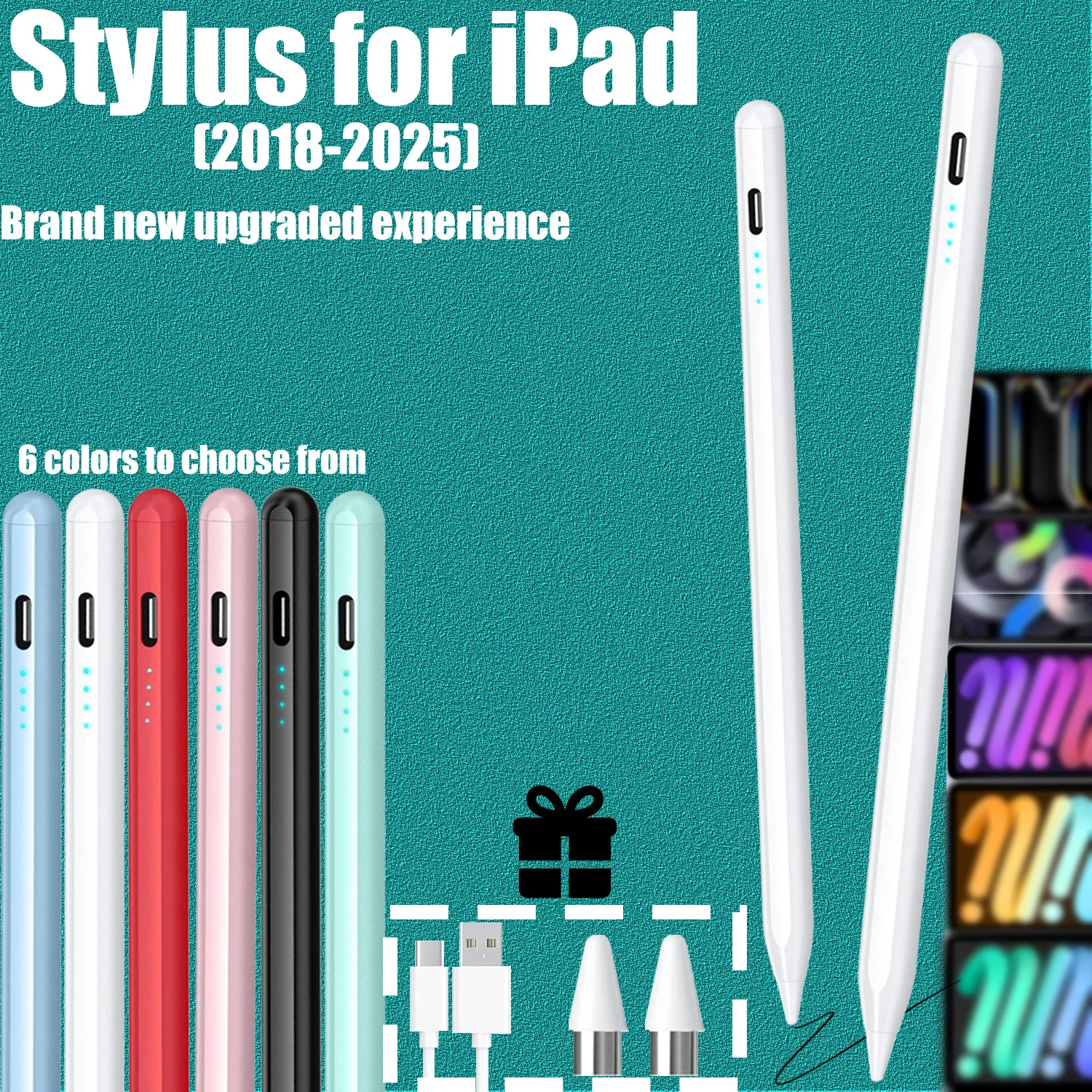iPad Stylus Pen 2018-2026, Palm Rejection, Tilt Support, Long Lasting, 2 Replacement Nibs