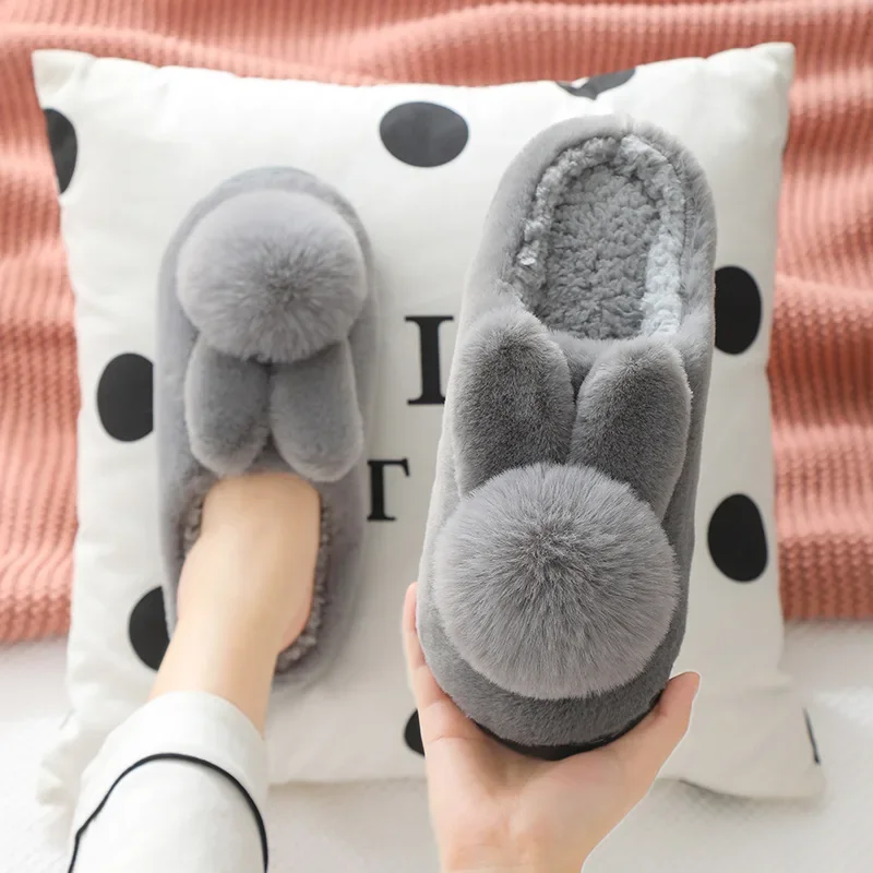 Winter Women Warm Fuzzy House Animal Slippers Non slip Soft Footwear Cute Bunny Ears Slippers Thick Sole Plush Indoor Home Shoes