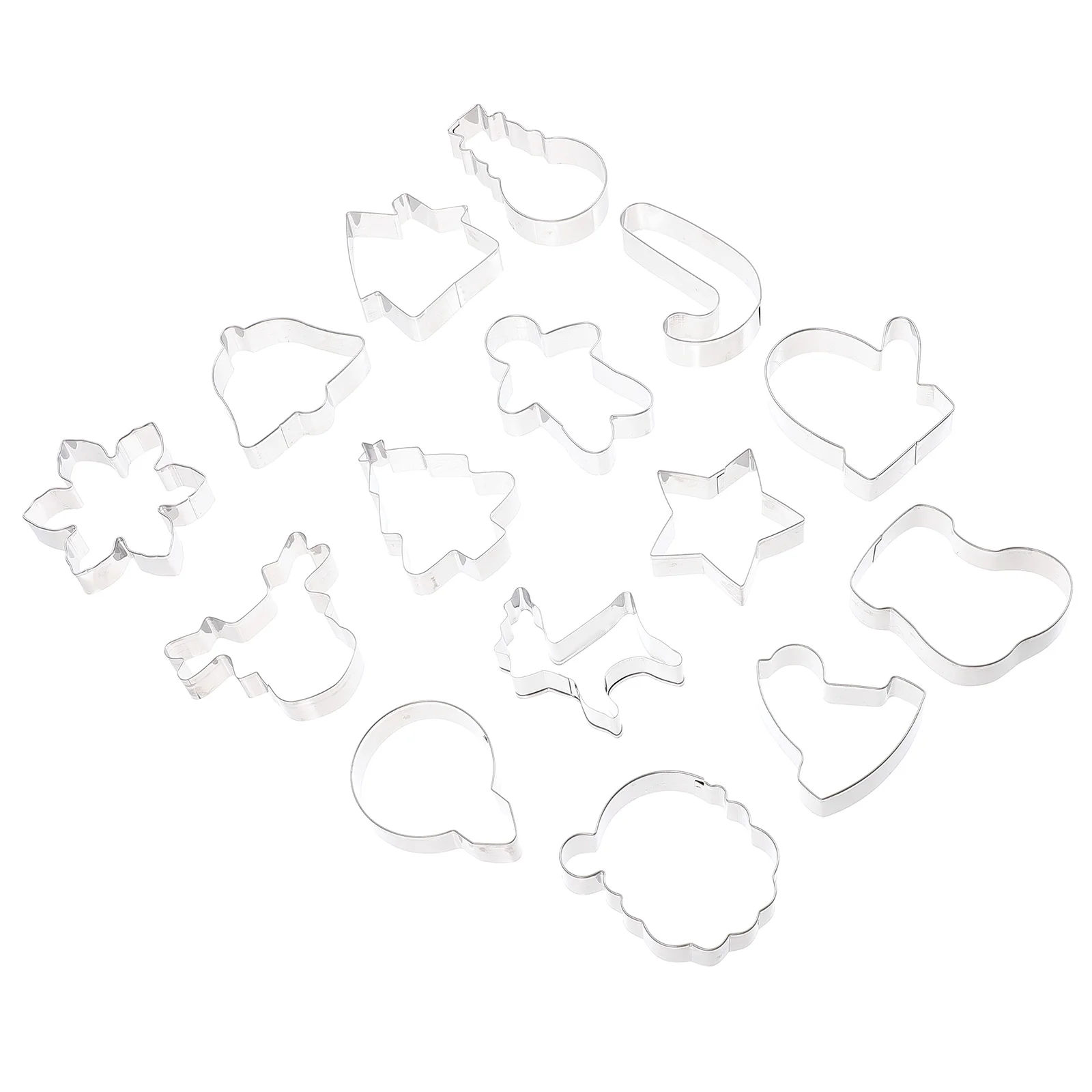 

15 Pcs Cutter Cookie Set Cartoon Biscuits Mold Stainless-steel Creative Baking Christmas Themed Silver For Xmas