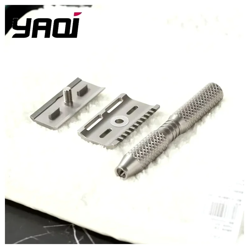 YAQI Ghost 90DC Cross Grain Pattern Titanium Light Weight Mens Safety Razor Wet Shave Tools Best Gift for Men Mens Gift