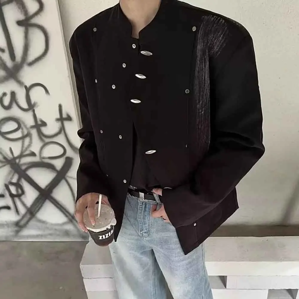 

Mens Autumn Jacket Asymmetrical Pleated Shoulder Padded Jacket Streetwear Fashion Youth Versatile Top Men'S Clothing 2025 New