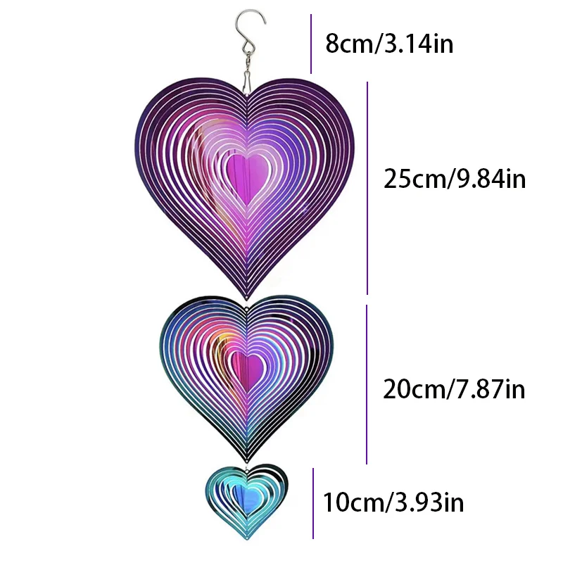 Love 3D Wind Chimes Spinner Bell Pendant For Room Wedding Party Christmas Decor Garden Decoration Outdoor Hanging Windchimes