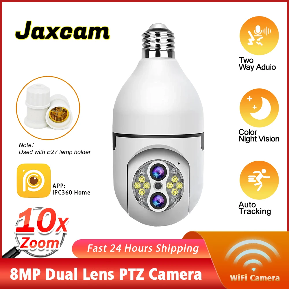 IPC360 Home 10X Zoom 4K 8MP E27 Bulb Camera Auto Tracking Indoor Video Surveillance Home Security Protect Floodlight WiFi Camera