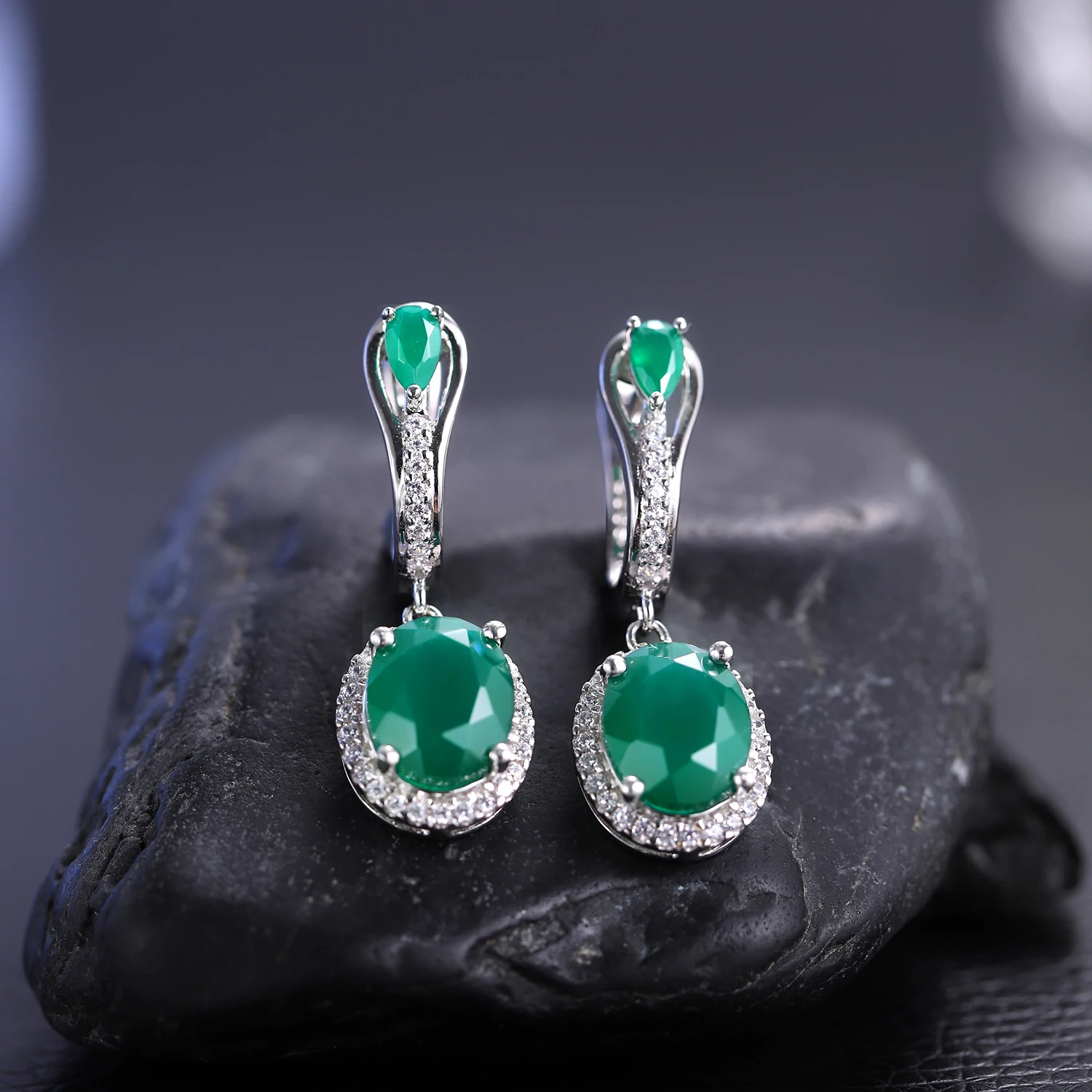 Gem\'s Ballet 5.15Ct Natural Green Agate Vintage Earrings 925 Sterling Silver Gemstone Drop Earrings For Women Fine Jewelry