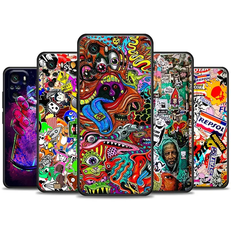 

Phone Case for Redmi Note 7 8 8T 9 9S 9T 10 11 11S 11E Pro plus 4G 5G Soft Silicone Case Cover Cartoon Graffiti Sticker Bomb