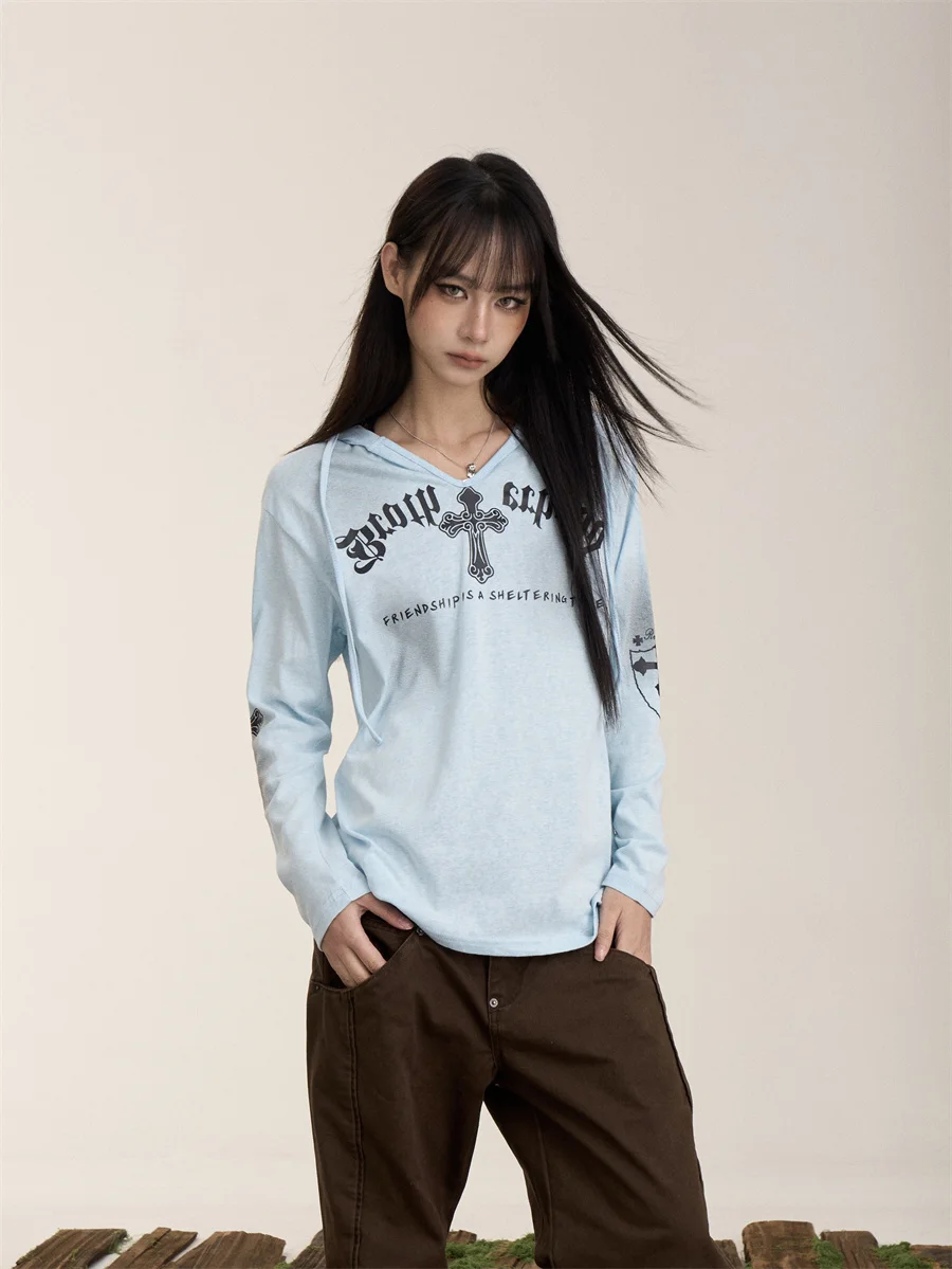 

Ретро-готическая американская толстовка с длинным рукавом и капюшоном, женская, весна-лето, с принтом Hot Girl, защита от солнца, топ-накидка