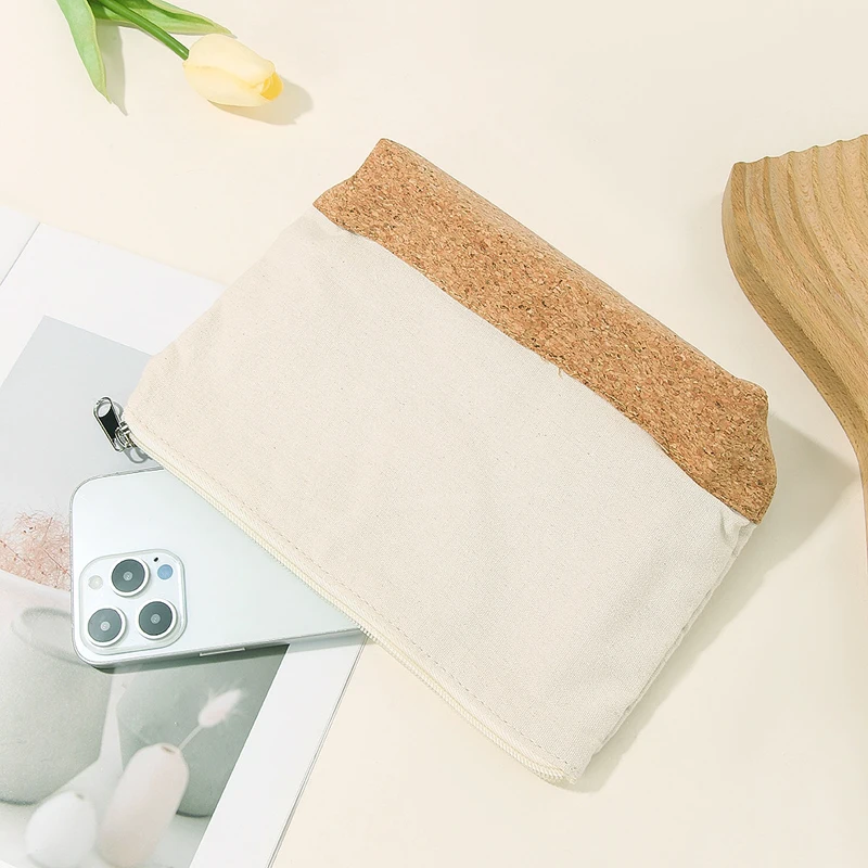 5pcs Cosmetic Bags Women Canvas Patchwork Cork Large Capacity Travel Storage Bag