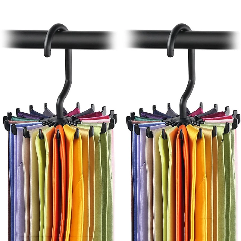 Plastic Portable Tie Rack For Closets Rotating Ties Hook Holder Belt Scarves Hanger For Men Women Clothing Organizer