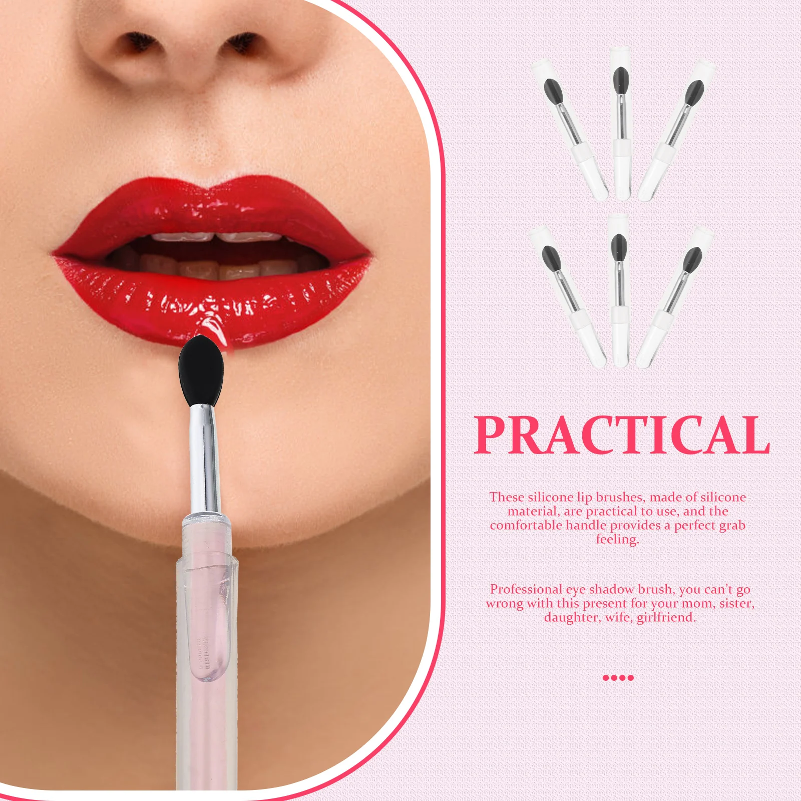 6-delige lippenstift applicatorborstelset Gladde siliconen tips Comfortabele grip voor vrouwen Meisjes Make-up Gebruik Lippenbalsem Oogschaduw