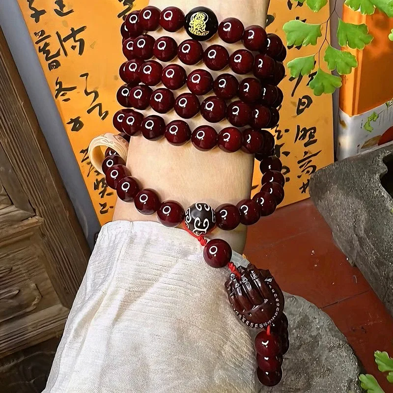 Imperial Grade Indonesian Bloodwood 1.0cm 108 Beads Highly Luminescent Zodiac Year Prayer Beads Bracelet Unisex Collector Gift