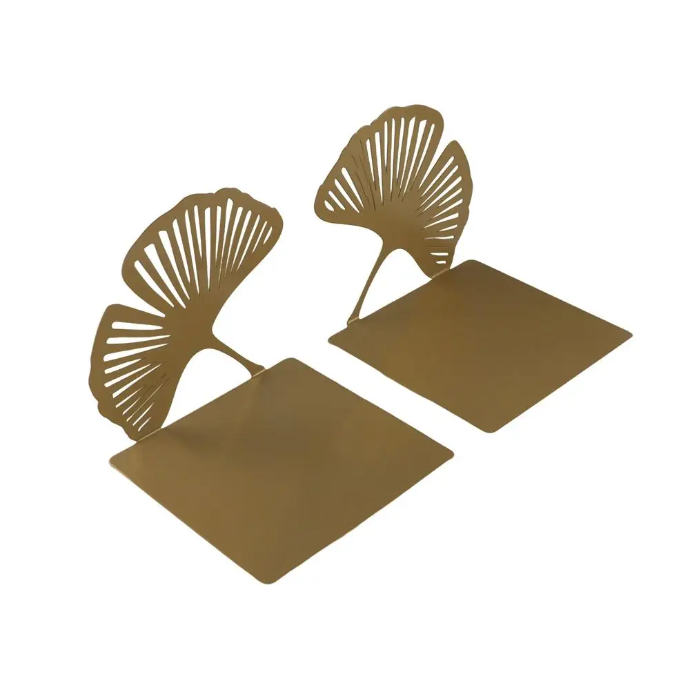 

Stylish L-shaped Folding Bookends Hollow Out Light Luxury Ginkgo Leaf Bookshelf Weighted Creative Metal Book Rack Students