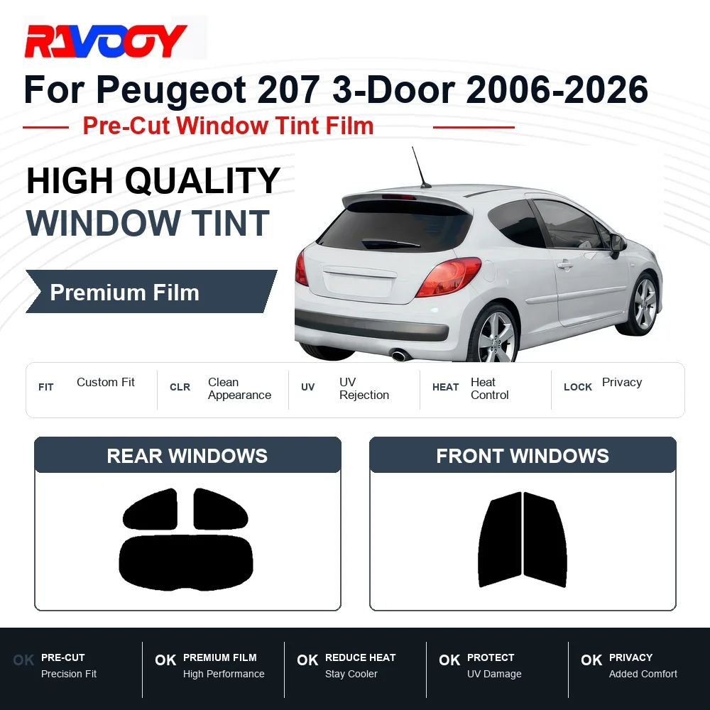Premium Pre-Cut Window Tint For Peugeot 207 3-Door 2006-2026 Front & Rear Windows UV Heat Rejection Privacy Film