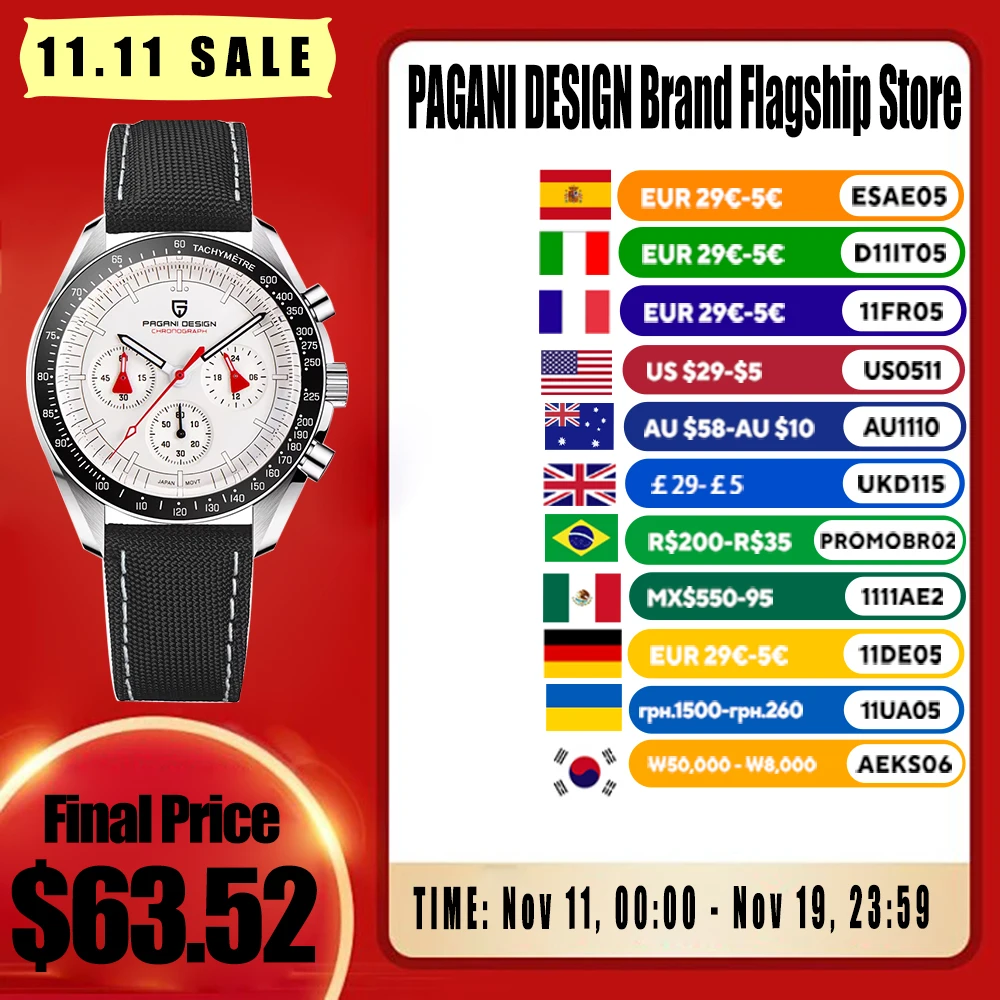 PAGANI DESIGN 2025 Relojes de lujo para hombre Reloj de cuarzo Top AR Espejo de zafiro Reloj de pulsera de acero inoxidable Regalo para hombres Relojes deportivos