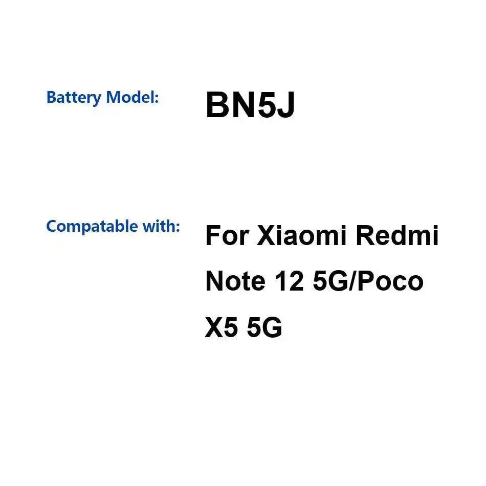Bateria do telefonu komórkowego 5000mAh do Xiaomi Redmi Note 12 5G Poco X5 Wytrzymała BN5J