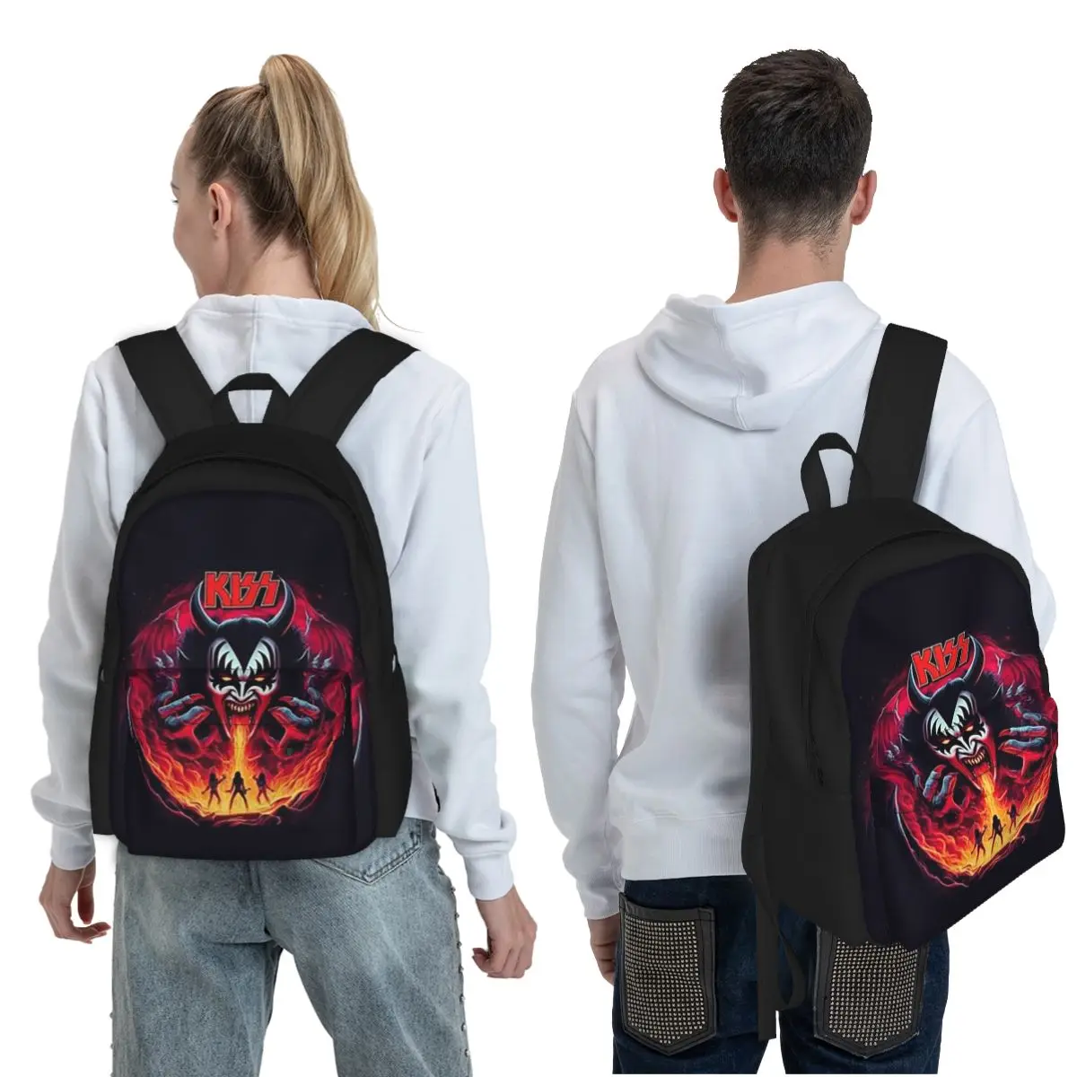 KISS The Band Demon Red Rock Music Student Backpack School Bag Daypack for Boys Girls Fashion Bookbag Shoulder Bags