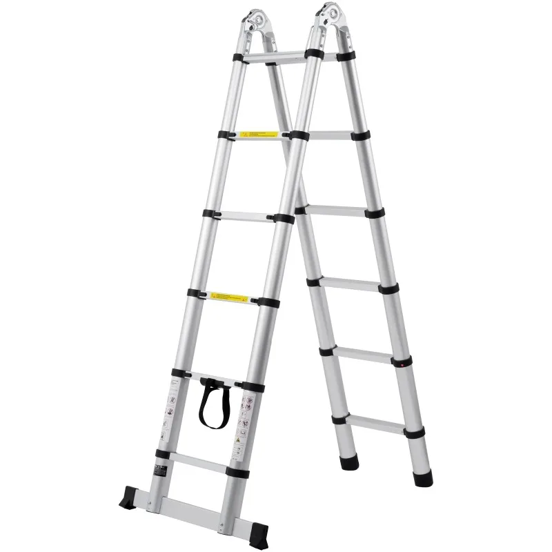 

12.5FT A-Frame Telescoping Ladder, 375lbs Load Capacity Aluminum Lightweight Telescopic Ladder, Multiple-Button Retractio