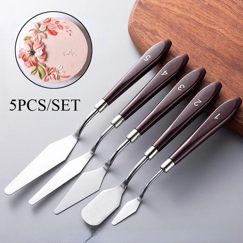 5Pcs Cake Cream Spatula Set Stainless Steel Painting Knive Kit Cake Decoration Tool Palette Knife Cake Icing Scraper Baking Tool