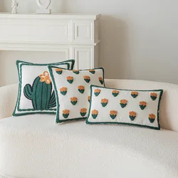 30X50/45x45CM Flower Embroidery Throw Pillow Cover Cactus Plush Living Room Sofa Cushion Cover Decorative Home Pillowcase