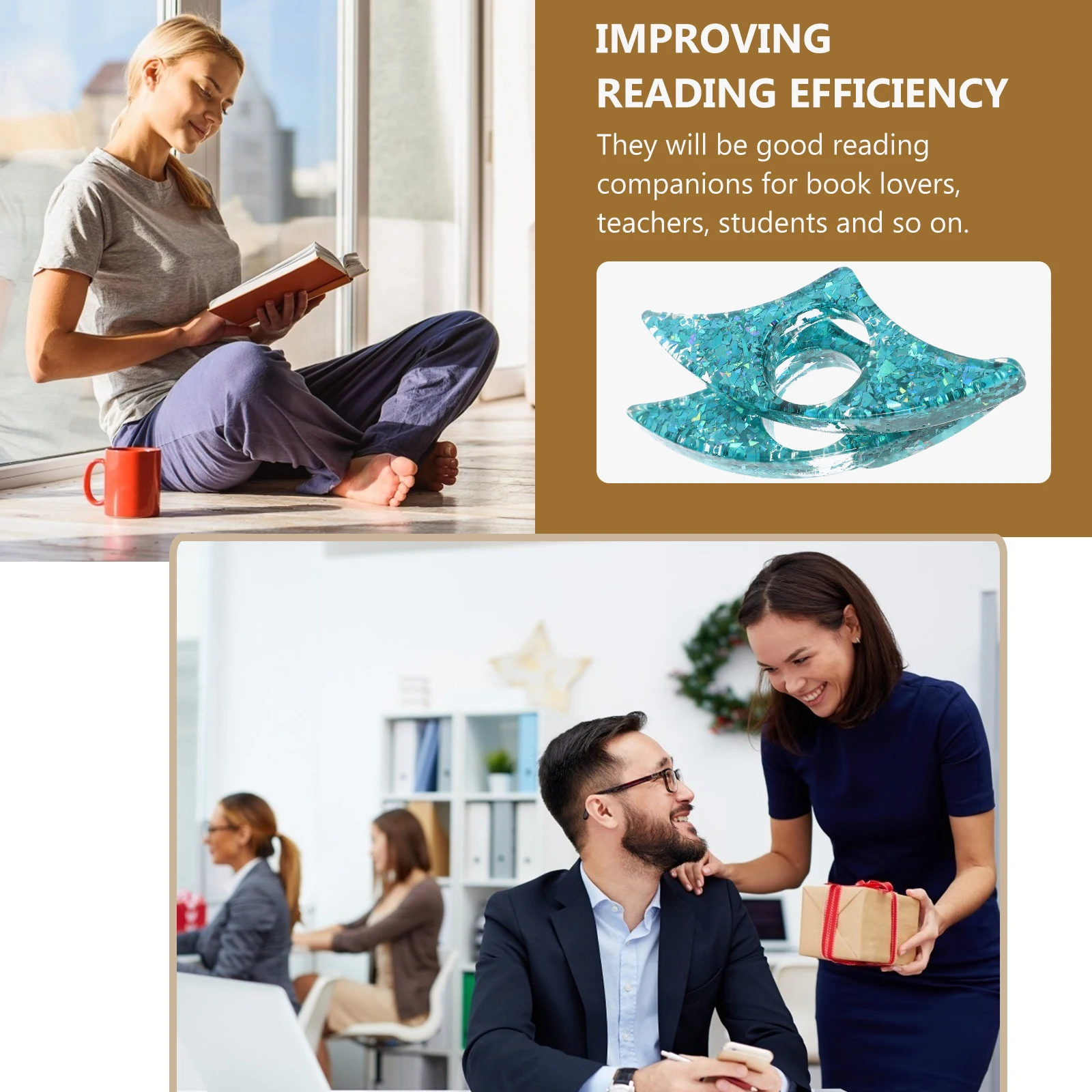 2 Stück goldene Folien-Lesezeichen, Daumenring-Seitenhalter für Bücher, Studenten, Lehrer, Geschenke, blaue Farbe, leicht, tragbar, zum Lesen