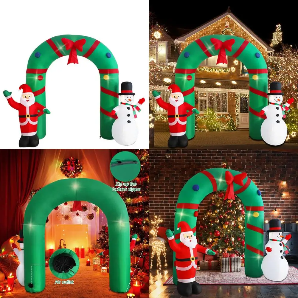 

10-Foot Tall Outdoor Christmas Inflatable with LED Lights: Santa and Snowman Arch for Holiday Yard Decor