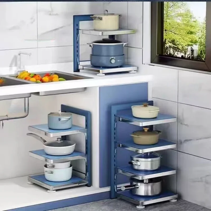 Pot Rack Kitchen Pot Storage Shelf Cabinet Pot Rack Multi-Functional Kitchen Sink Corner Storage Closet Organizer