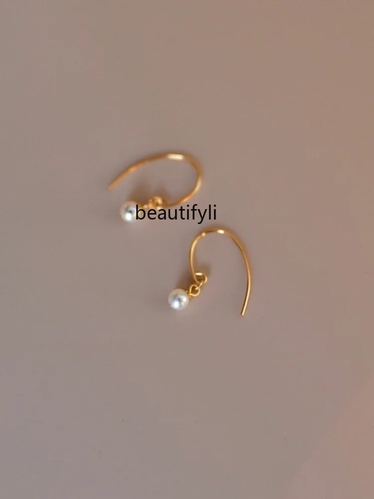 Simple 14K gold-wrapped natural freshwater pearl earrings light luxury high-end elegant earrings